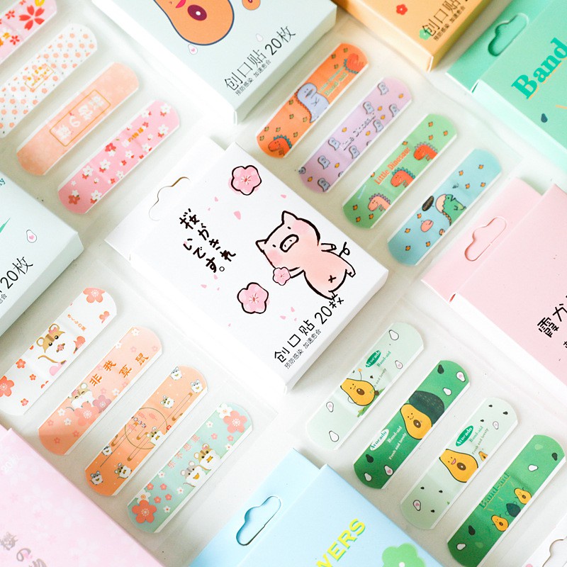 Hộp 20 băng dán cá nhân chống nước thoáng khí họa tiết hoạt hình dễ thương, băng gâu cho bé