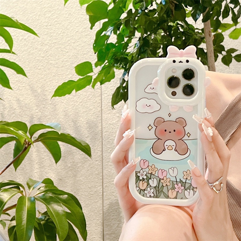 (SIÊU RẺ) Ốp lưng iphone viền trắng cam nơ gấu phao vịt dễ thương 7plus/8/8plus/x/xr/xs/11/12/13/pro/max/plus/promax
