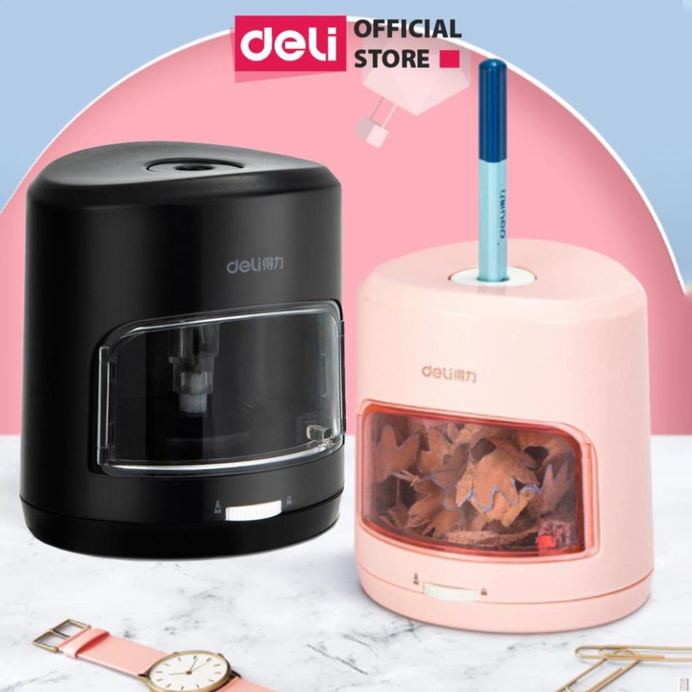 Gọt bút chì điện tự động Deli tiện lợi, an toàn và bảo vệ người dùng, màu sắc hiện đại sang trọng - Deli
