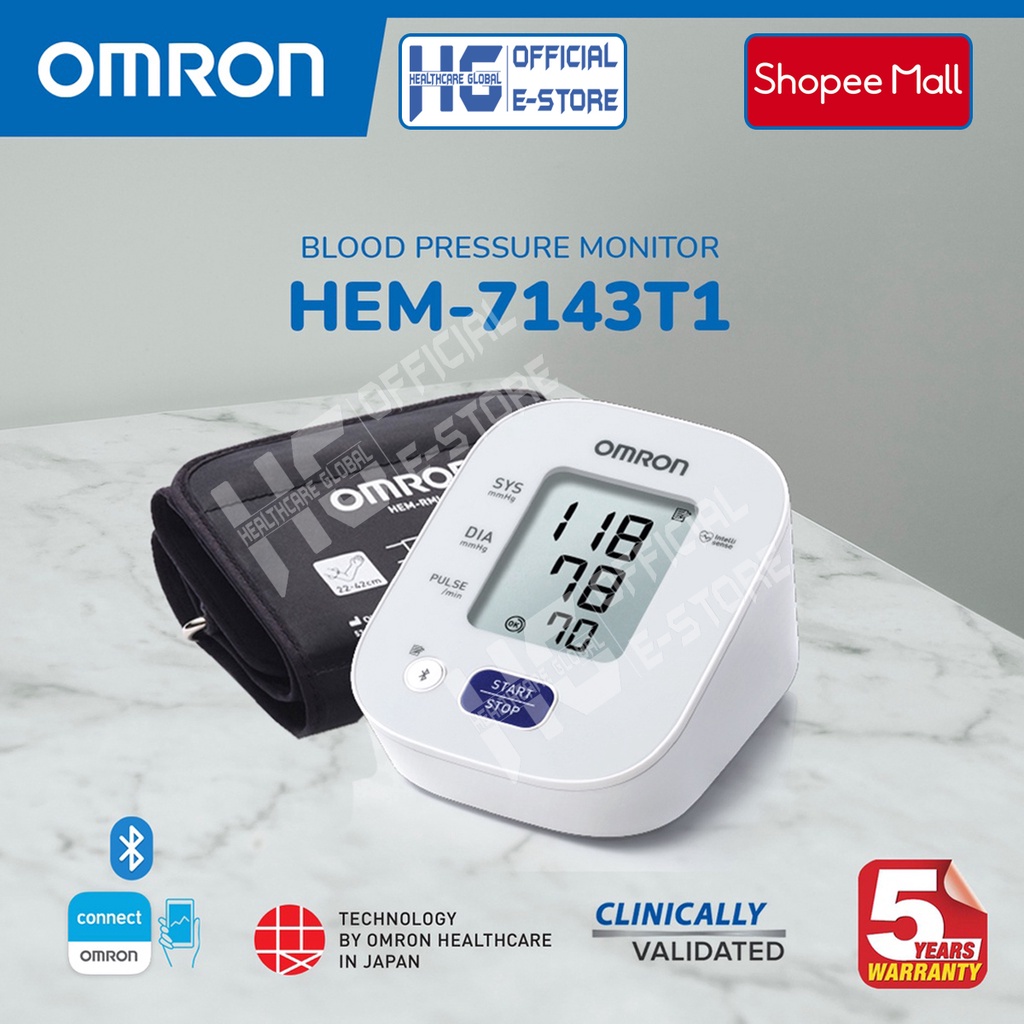 [Kết nối Bluetooth] Máy đo huyết áp bắp tay tự động OMRON HEM-7143T1 | Lưu trữ 30 dữ liệu đo trong bộ nhớ