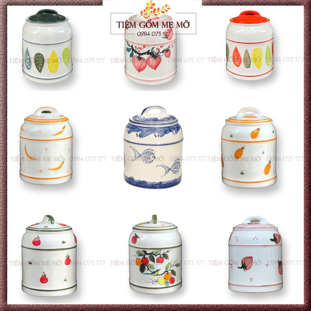 Vại muối dưa cà hũ sứ decor nhà bếp hộp đựng đồ khô gốm sứ Bát Tràng