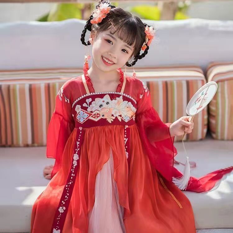 Đầm Hán Phục Họa Tiết Cá Chép Phong Cách Cổ Điển Thời Trang Mùa Xuân Xinh Xắn Cho Bé Gái 10.14