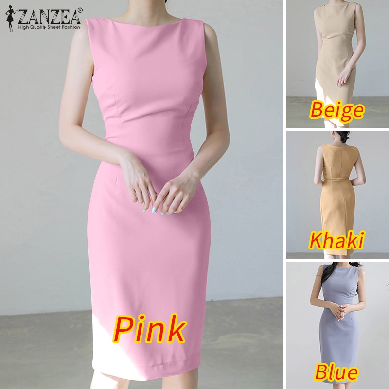 ZANZEA Đầm Không Tay Cổ Tròn Dáng Ôm Thời Trang Cho Nữ