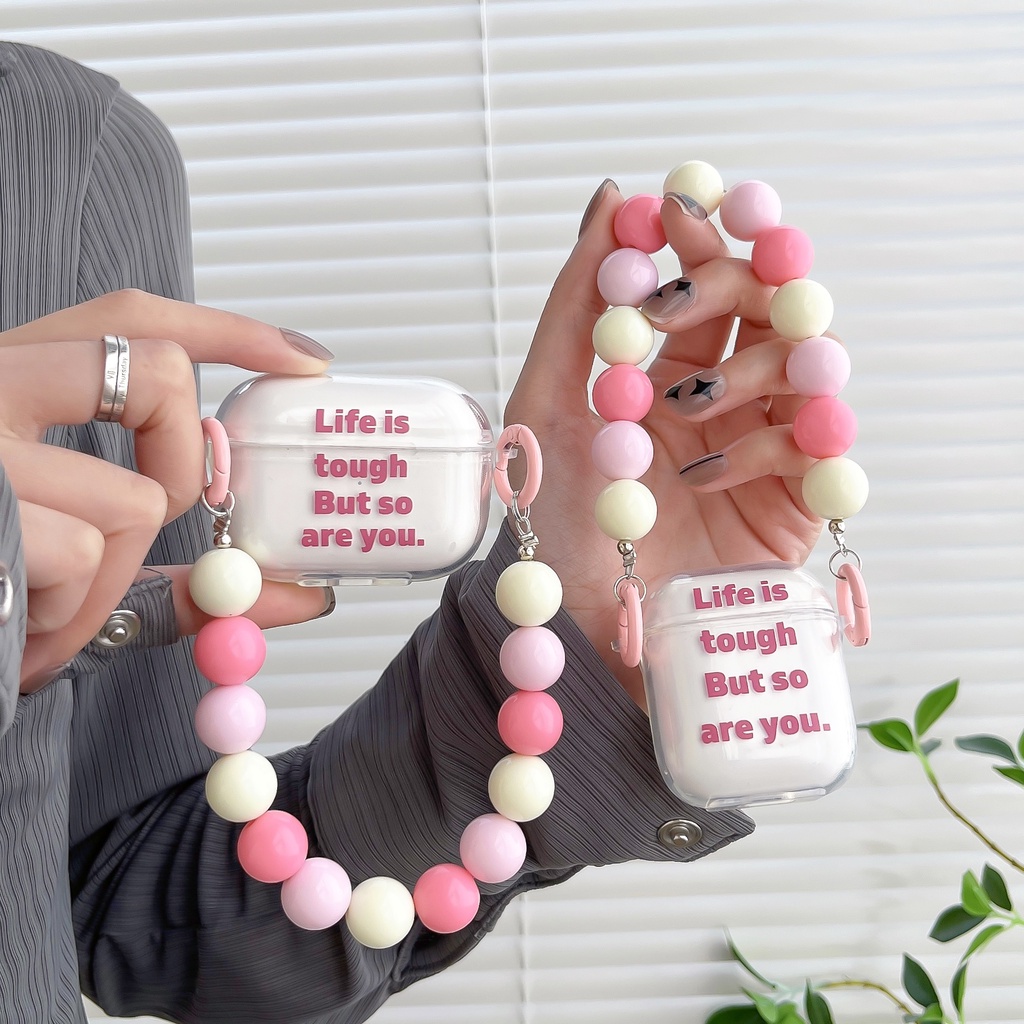 Vỏ Bảo Vệ Hộp Đựng Tai Nghe AirPods 1 / 2 Gen3 Pro2 2022 Bằng Tpu Mềm Trong Suốt In Chữ Màu Hồng Có Móc Khóa