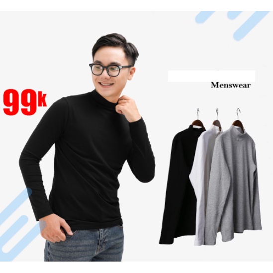Áo giữ nhiệt nam, áo thun nam dài tay cotton cổ cao 5cm co dãn 4 chiều siêu ấm