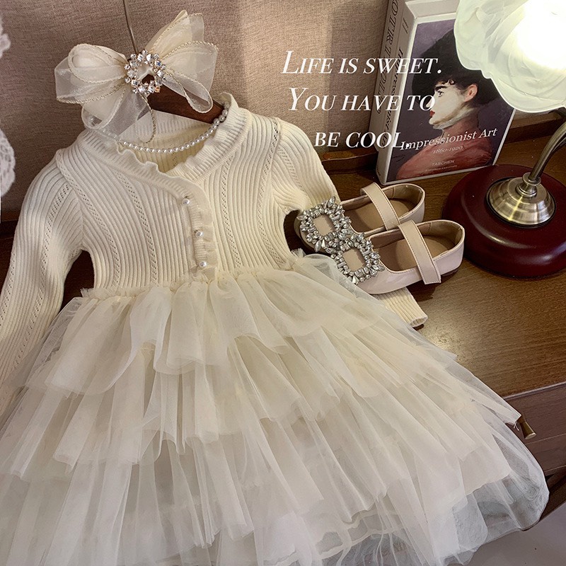 Váy Dệt Kim Phối Ren - Phong Cách Bánh Bèo Công Chúa Cho Bé Gái