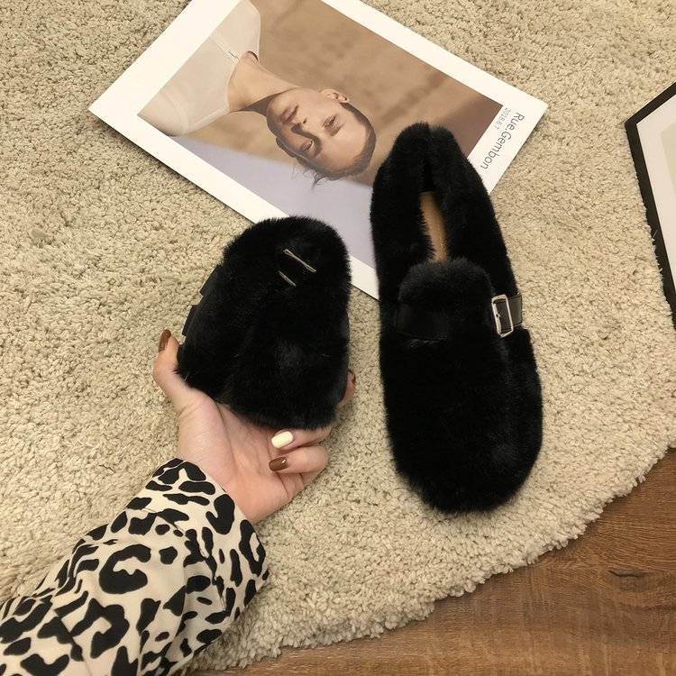 Giày Lông Xù Mũi Tròn Phong Cách Mới Dễ Phối Đồ Cho Nữ