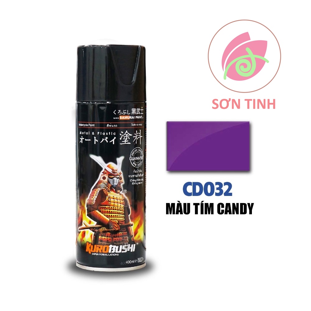 Sơn xịt Samurai CD032 - màu Tím Candy (cần sơn trên nền màu Bạc) (400ml)