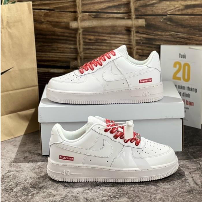 Giày Air_Force 1 Low Trip White Red Supreme/Af1 Full Trắng Dây Đỏ Chuẩn Trung + BOX BẢO VỆ