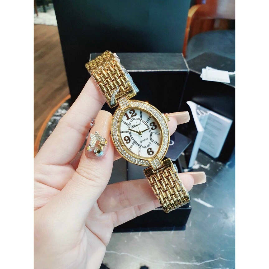 Đồng hồ nữ New size 34 mm dây khóa cài thép không gỉ 2 màu gold và silver thời trang sang trọng