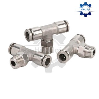 Nối khí nén inox 2 đầu ống 1 đầu ren ngoài giữa IPB - tê inox ghim ống ren giữa - cút nối hơi