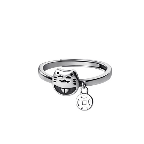 Nhẫn Đồng Hình Mèo May Mắn Phong Cách Retro