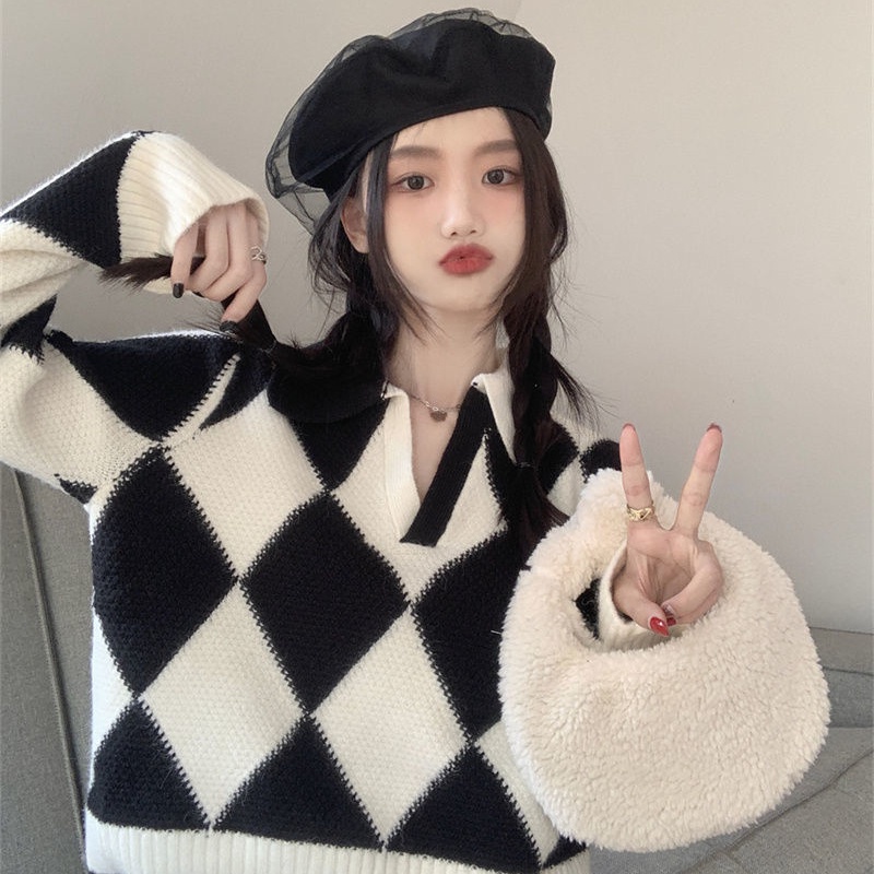 COZOK Áo sweater Dài Tay Dáng Rộng Phối Màu Tương Phản Cá Tính