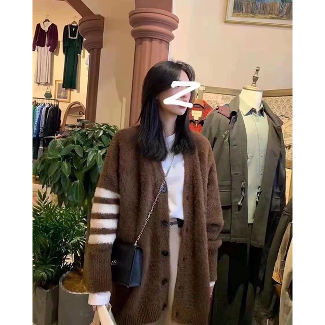 KHOÁC CARDIGAN LEN LÔNG THỎ KẺ TAY ÁO