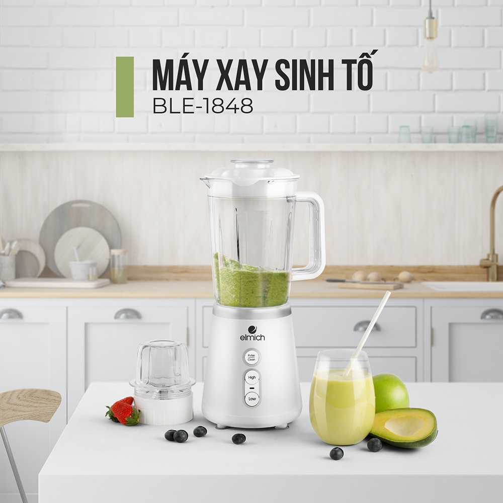 Máy xay sinh tố Elmich ⚡ BẢO HÀNH 24 THÁNG ⚡ Máy xay sinh tố Elmich BLE-1848 tiện lợi với 2 cối xay 