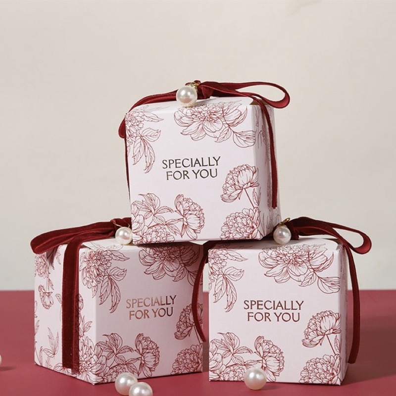 Hộp quà tặng, hộp nến, hộp quà cưới mini hoạ tiết hoa 4 mùa size S