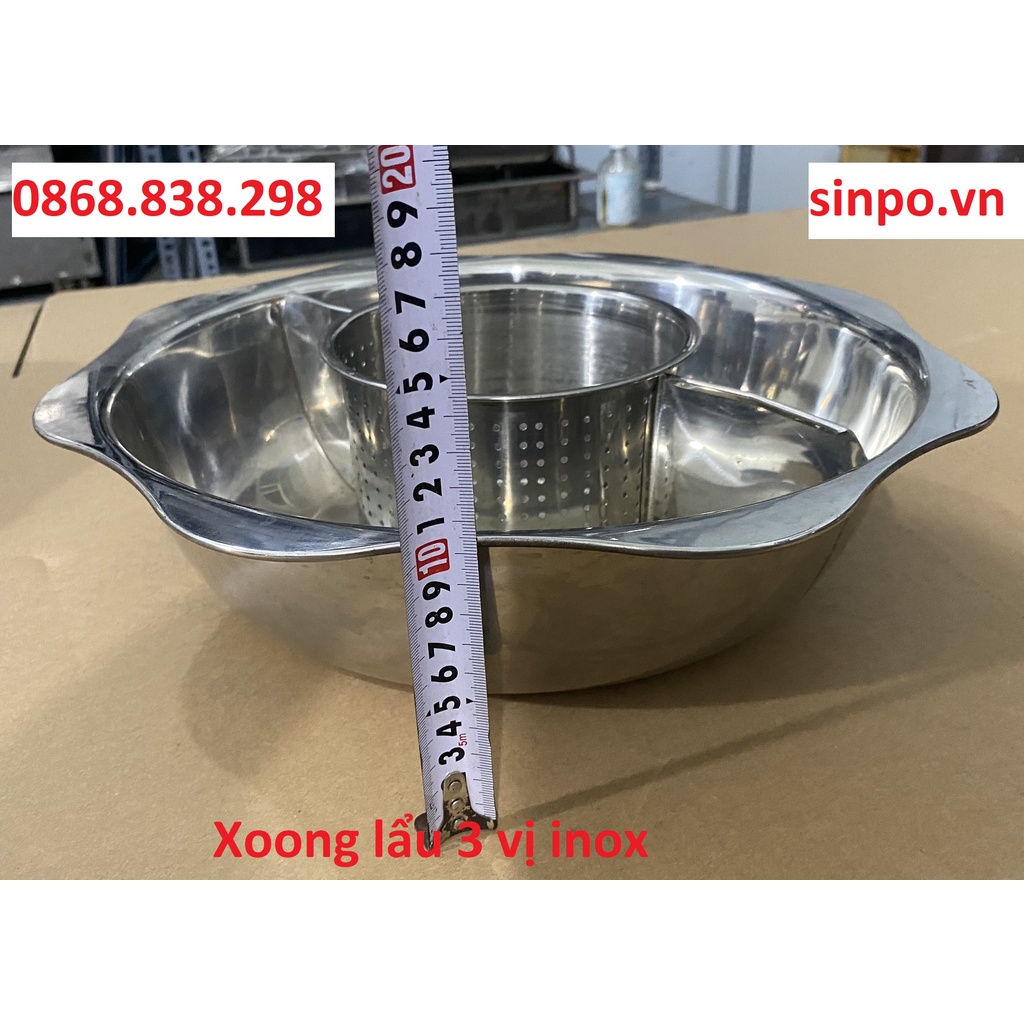 Nồi lẩu inox 3 ngăn hình tròn | Xoong lẩu 3 đáy