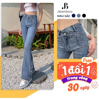 Quần Jean đen nữ ôm ống loe cạp chéo ulzzang Spandex Cotton, quần jeans nữ ống loe co giãn 4 chiều VNXK 13XLC01- JEANBOO