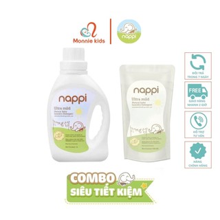 Combo nước giặt dầu cọ Nappi chai 1000ml và túi 700ml - Monnie Kids