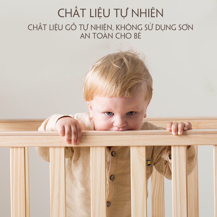 Nôi cũi gỗ đa năng cho bé Kèm Màn, Cũi Cho bé kéo dài thành giường 6 Trong 1