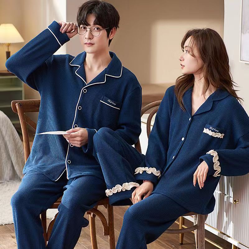 Bộ Đồ Ngủ Cotton Tay Dài Dáng Rộng Phong Cách Hàn Quốc Dành Cho Cặp Đôi