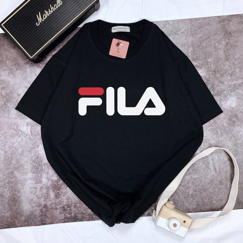 Áo thun nam nữ unisex áo phông vải cotton thoáng mát cổ tròn in chữ Fila - shop.lucas