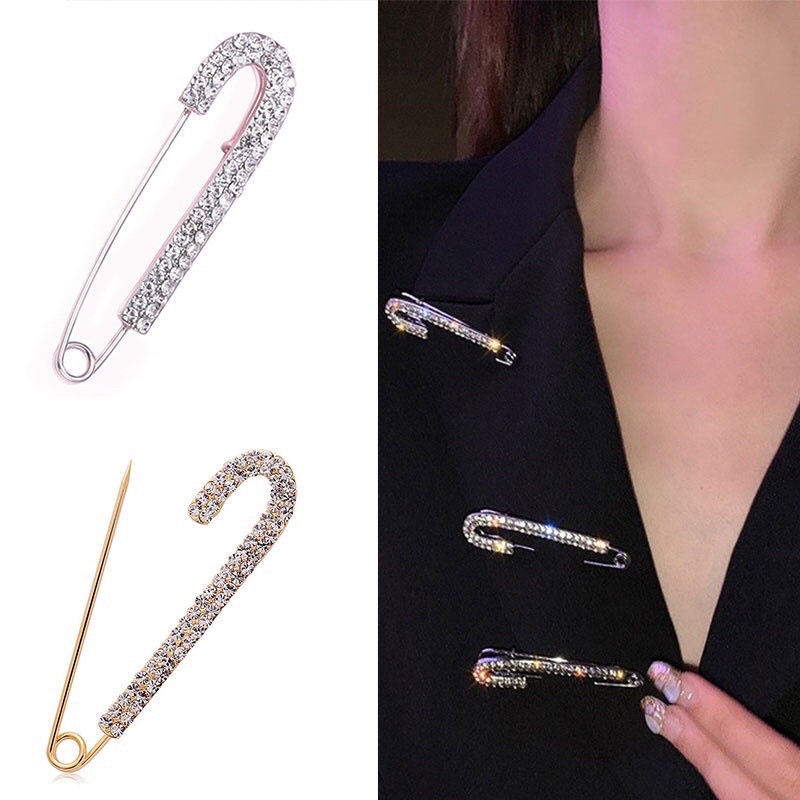 Ghim cài áo đính hột hình kim băng màu vàng kim đính đá sang trọng phù hợp cài áo Vest/Blazer