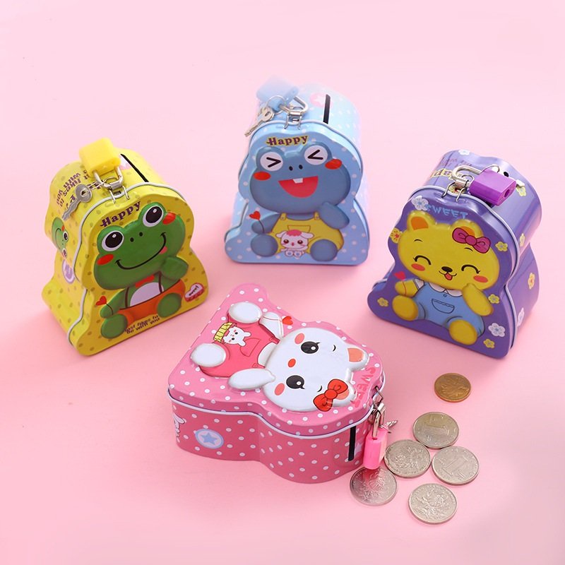 Két Sắt Ống Heo Tiết Kiệm Hình Thú Có Khóa Mini Cho Bé