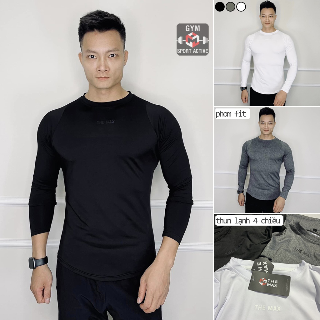 Áo thun nam dài tay thể thao tập gym áo giữ nhiệt nam phom ôm long sleeve t shirt Gym Max chính hãng thun lạnh 4 chiều