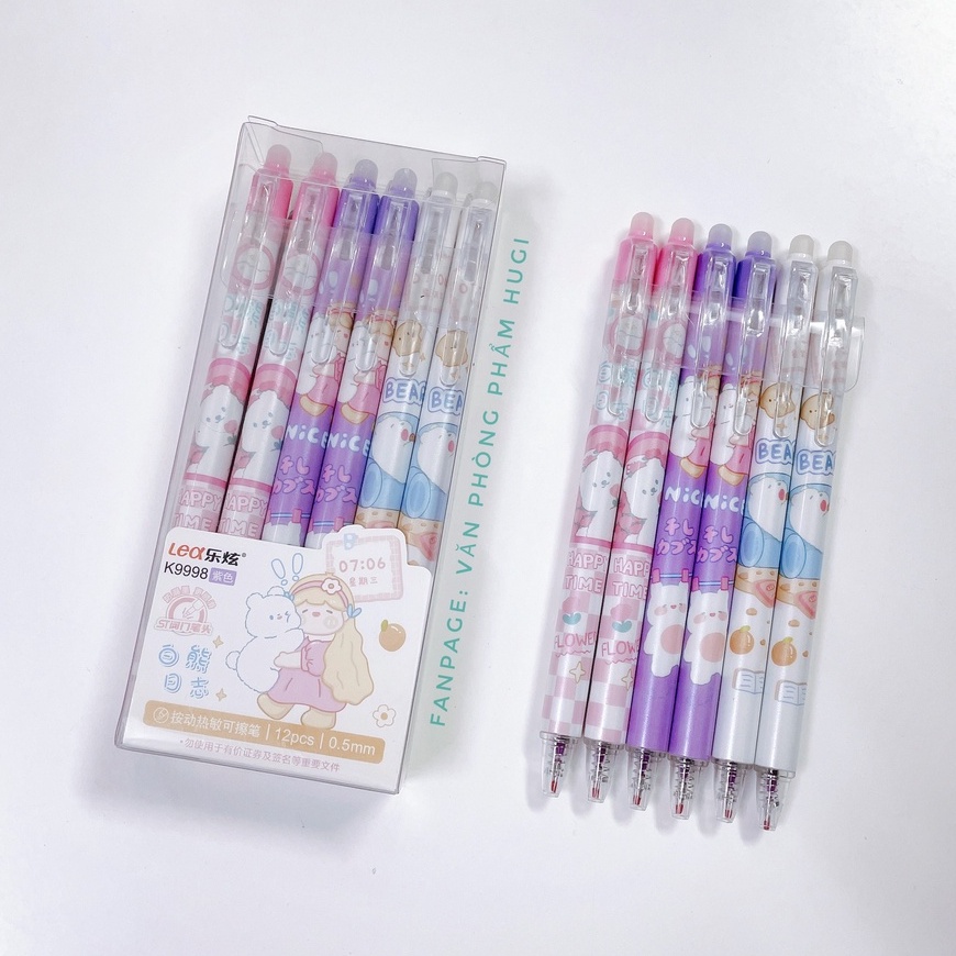Hộp 12 Cây Bút Gel Đầu Bấm Tẩy Xóa Được  nhiều mẫu dễ thương