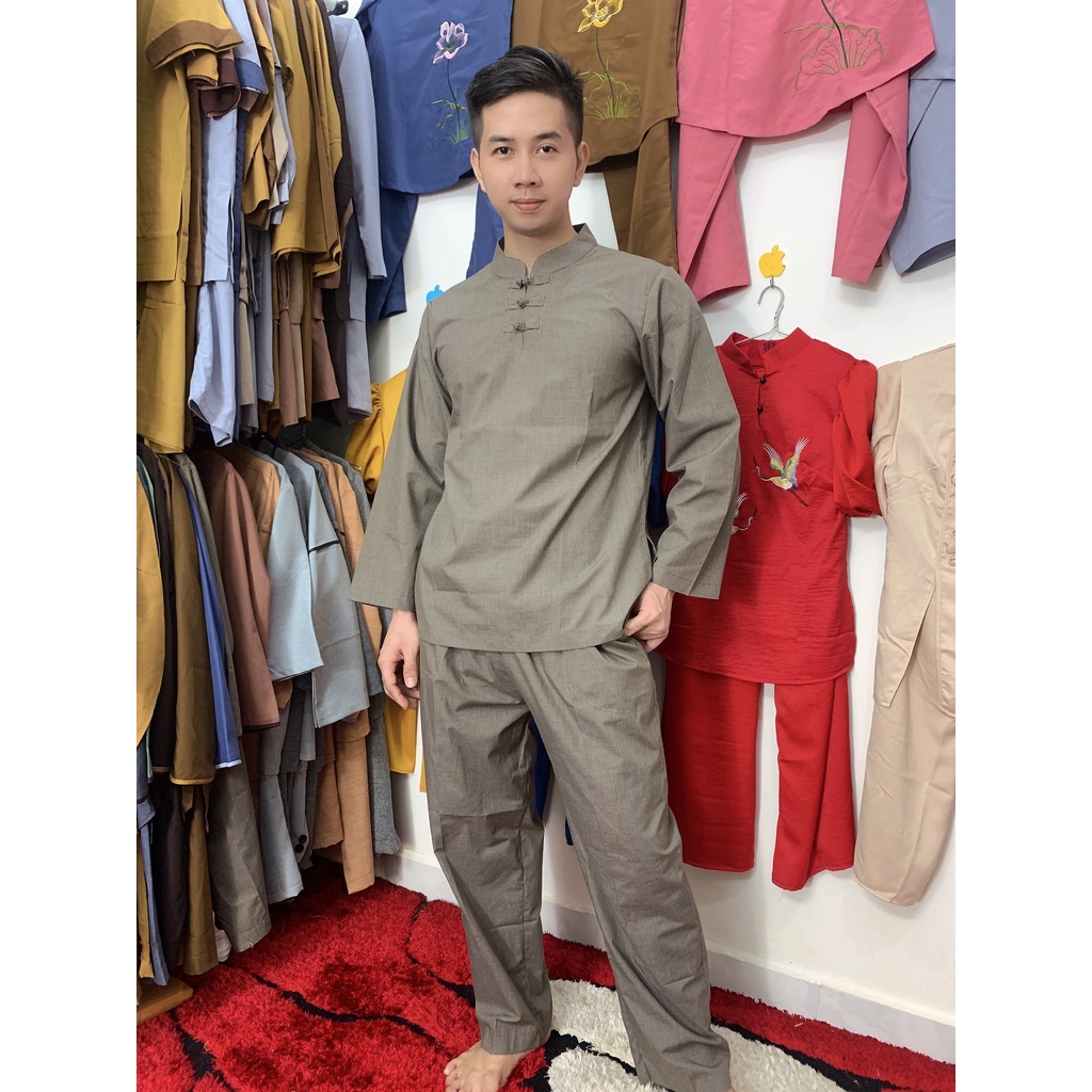 Đồ Lam Đi Chùa 3 Nút Tay Dài