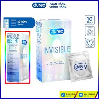 Bao cao su Durex Inivisible Extrathin 10 bao,Bcs siêu mỏng nhiều gel tăng cảm giác. Che tên SP.
