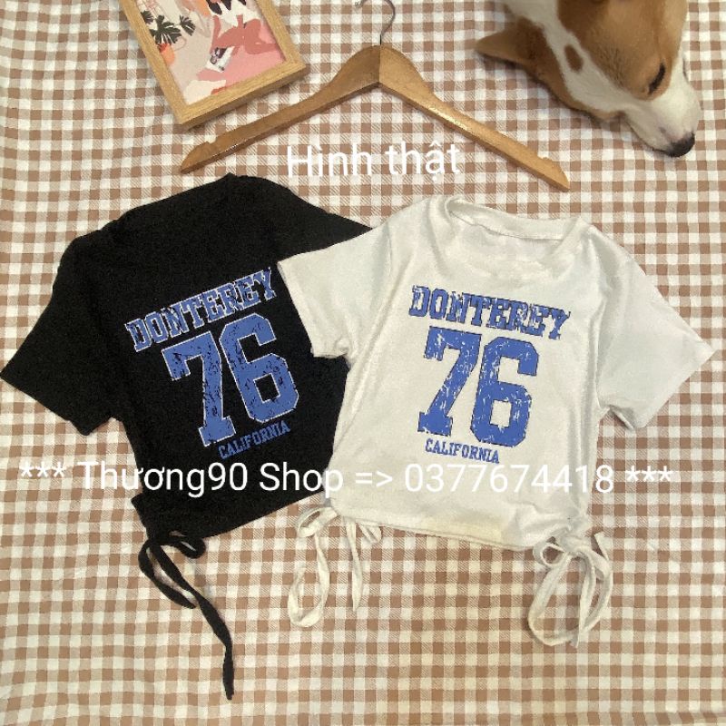 Áo Thun Croptop 76 kiểu rút dây nơ hai bên ôm eo, trẻ trung năng động.