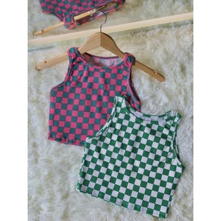 Áo kiểu nữ ba lỗ croptop basic chất thun gân caro cá tính