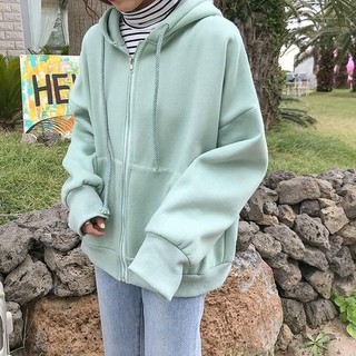 Áo Khoác Nỉ Trơn Phối 1 Màu Không Họa Tiết, Kiểu Dáng Đơn Giản Cá Tính . AT