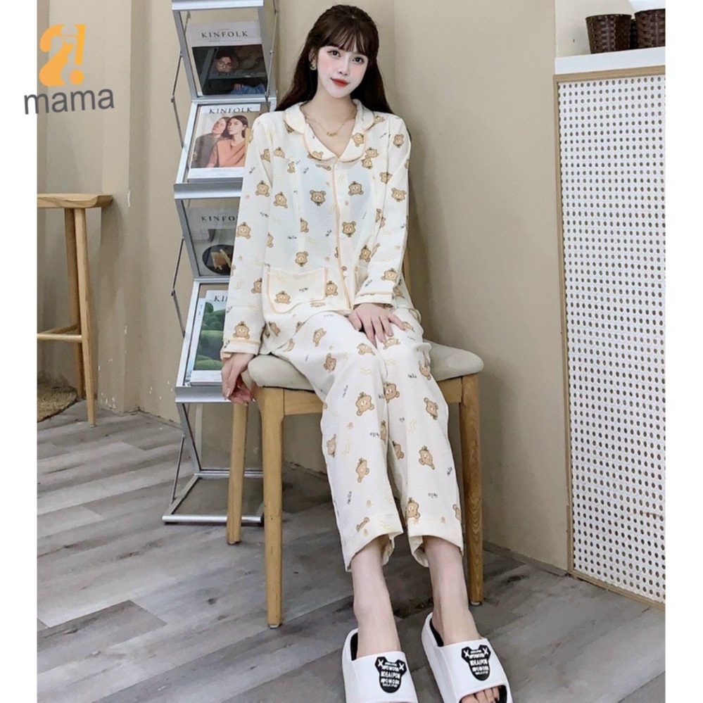 Bộ Pijama bầu và sau sinh 2mama mặc nhà chất đũi xốp, có khóa kéo cho bé ti, cực xinh xắn B02
