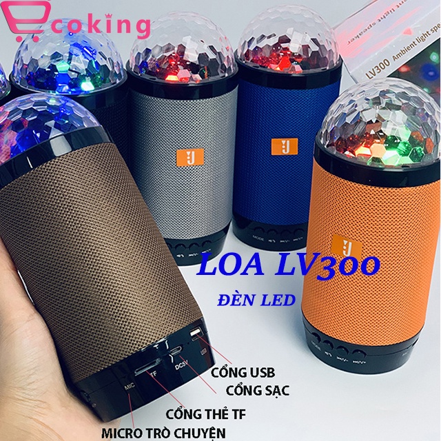 Loa bluetooth mini LV300 ECOKING,tích hợp các chức năng đèn LED 7 màu nhấp nháy,micro nghe gọi,đài FM sử dụng liên tục 4