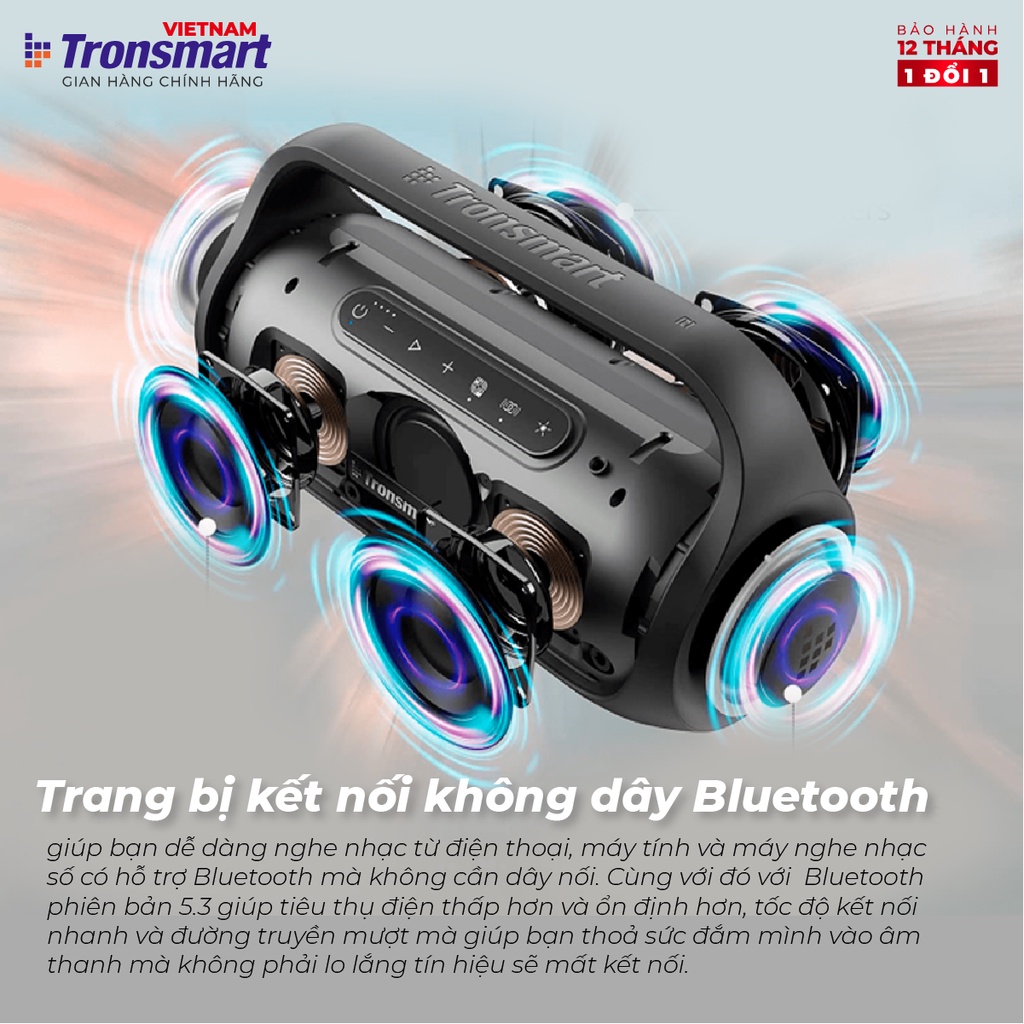 Loa Bluetooth Mini 5.3 ngoài trời chống nước TRONSMART BANG MINI – Đèn Led - Công suất 50W - Chống nước IPX6