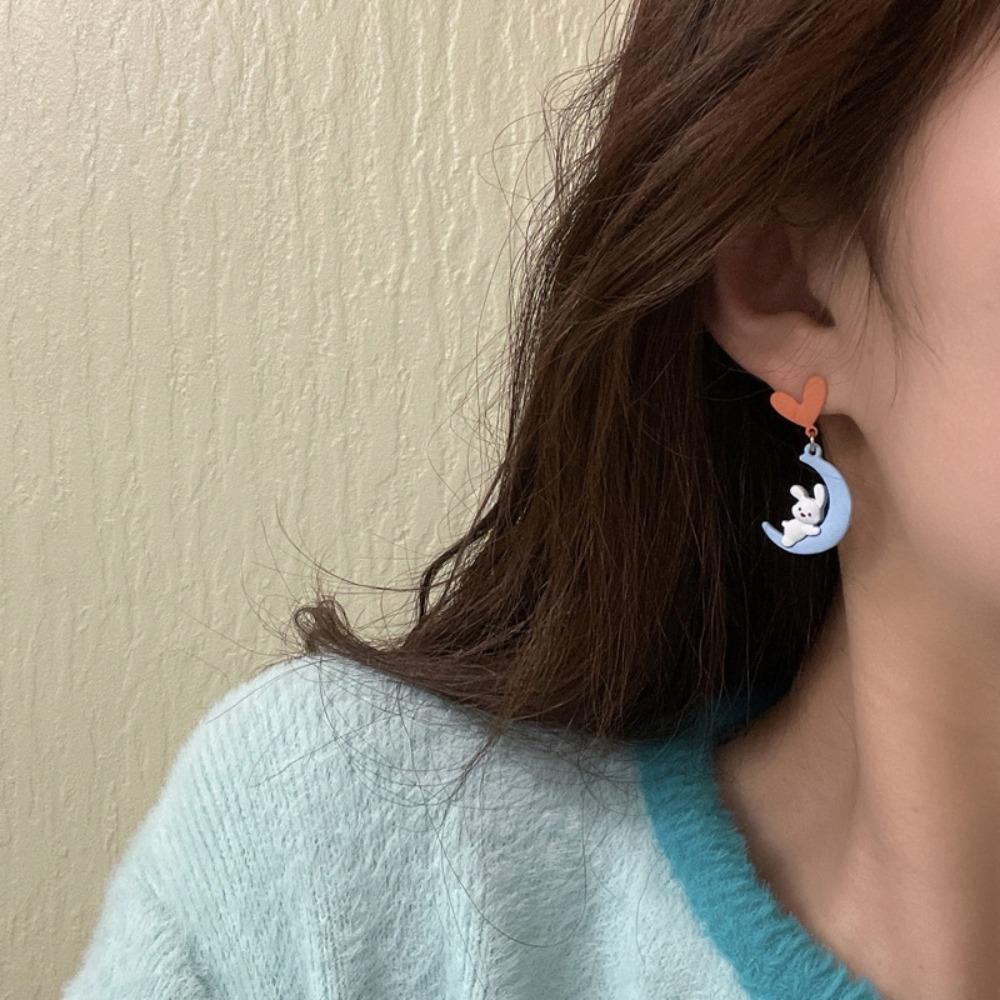 Bông Tai Hình Thỏ Đám Mây Mặt Trăng Dễ Thương Cho Nữ