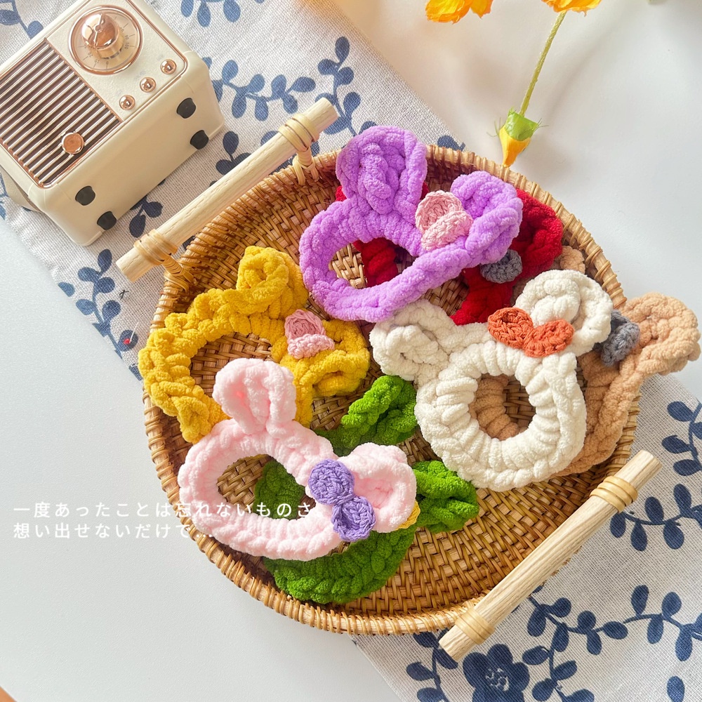 Dây Cột Tóc Cao Su Đan Len Màu Kẹo Hình Tai Thỏ Phong Cách Hàn Quốc Cho Nữ