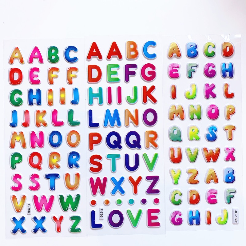 Bộ 6 Tấm Sticker Dán 3D Hình Chữ Cái Tiếng Anh Họa Tiết Hoạt Hình Dành Cho Trẻ Em