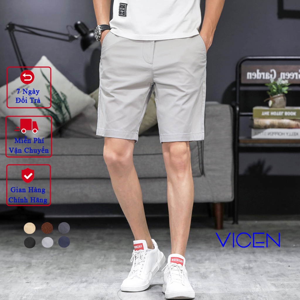 Quần Short Nam Kaki Cotton Cao Cấp Vicenzo Đẹp Nhiều Màu Dáng Hàn Quốc, Quần Đùi Kaki Nam Trẻ Trung