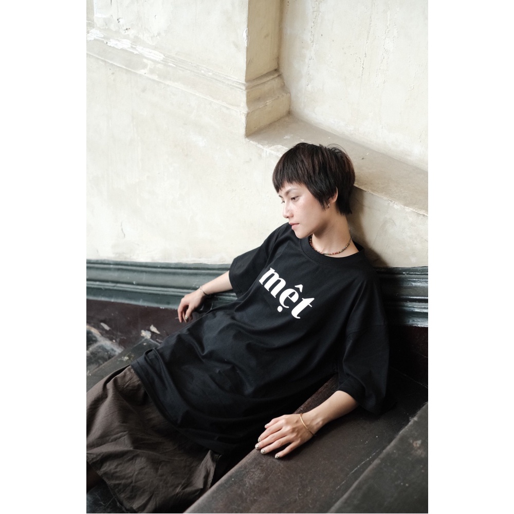 Áo thun chữ Mệt mặc phong cách trẻ trung, nam nữ 100% cotton cao cấp form rộng