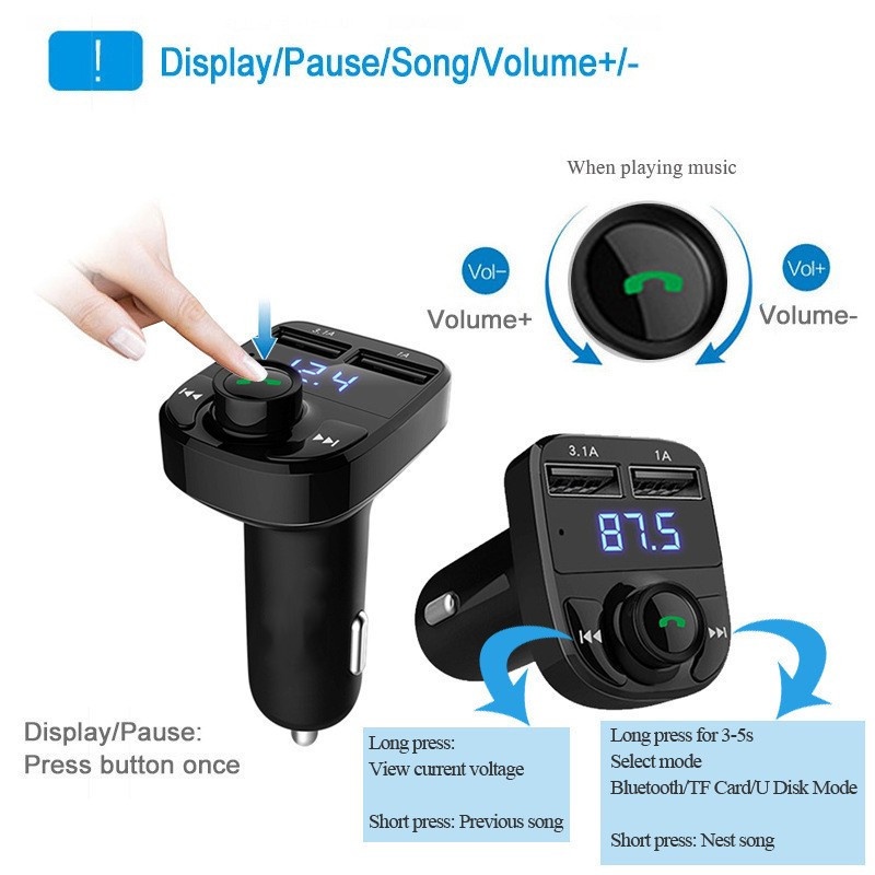 Bộ Sạc Điện Thoại Di Động Không Dây Bluetooth FM Máy Nghe Nhạc MP3 Hai Cổng USB Phát Hiện Tiếng Ồn Cho Xe Hơi