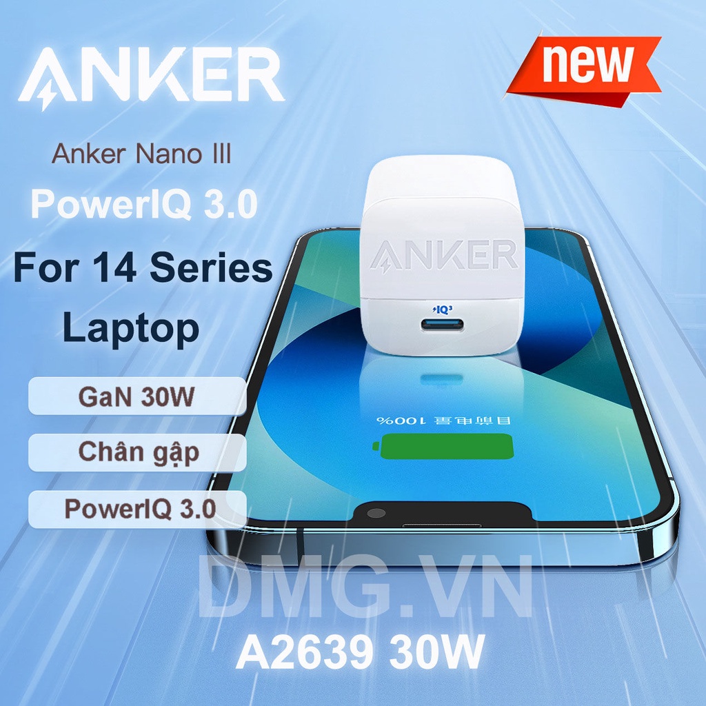 Cốc Sạc Anker A2639 GaN II PD 30W ,hỗ trợ IQ3.0/PD/PPS