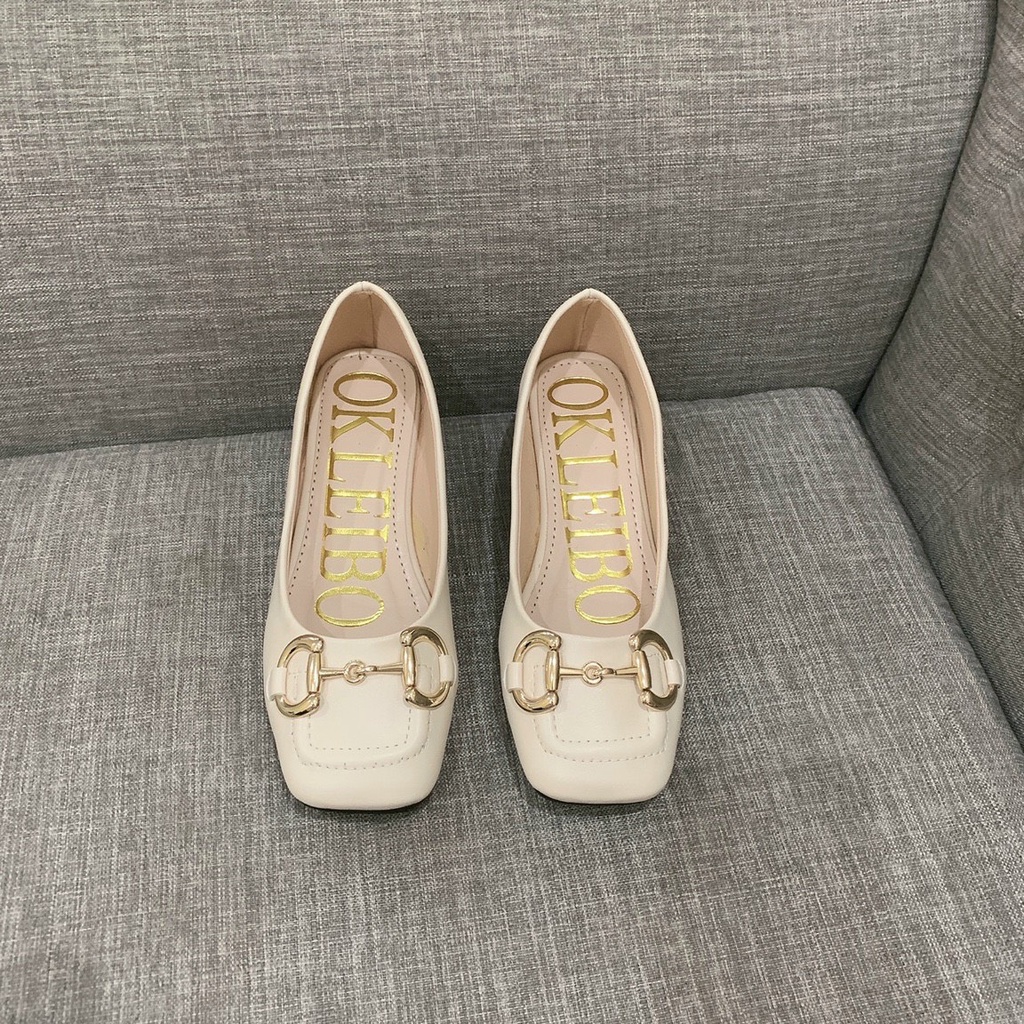 Giày búp bê nữ thời trang Hàn Quốc thiết kế mũi vuông khóa đồng đế 3p - hài nữ bệt mũi vuông