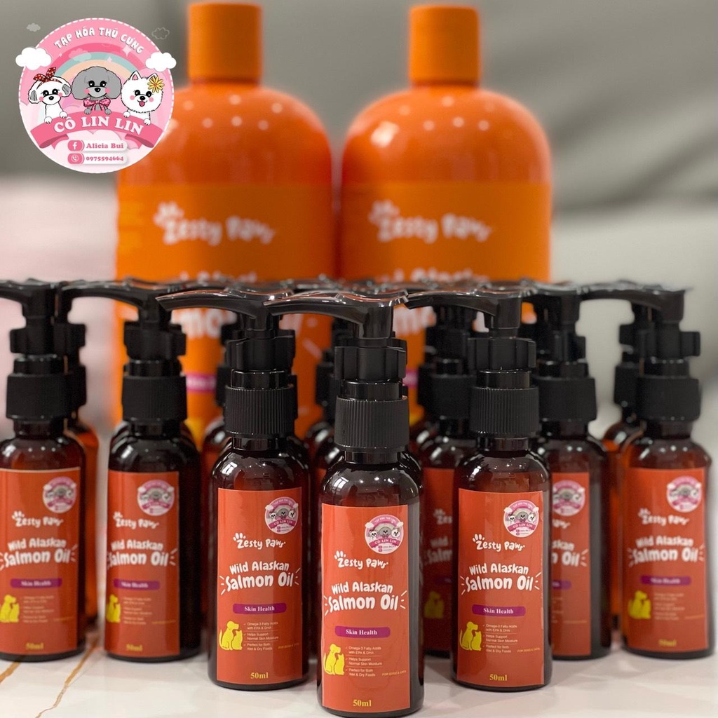 Dầu cá hồi nguyên chất Zesty Paws cho chó mèo size chiết 50ml