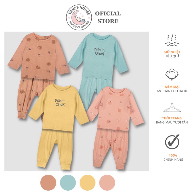 Punchun bộ dài cho bé sơ sinh bé trai bé gái cổ tròn thu đông PUAW2022