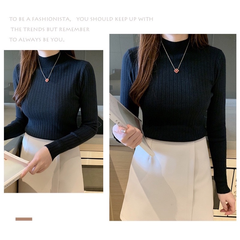 Áo len cổ 3 phân gân to dáng basic