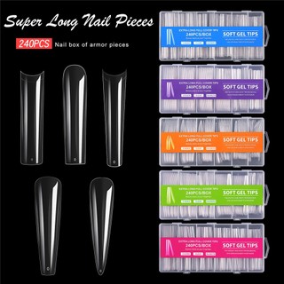 Bộ 240 móng tay giả trong suốt siêu mỏng nhiều kích cỡ xxxl